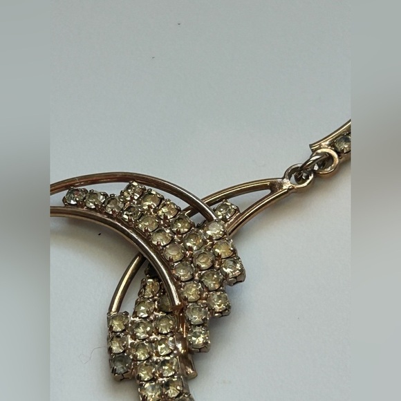 Vintage Gold Tone Rhinestone Statement Necklace Bridal Coquette Glam Choker 17in - Picture 6 of 16